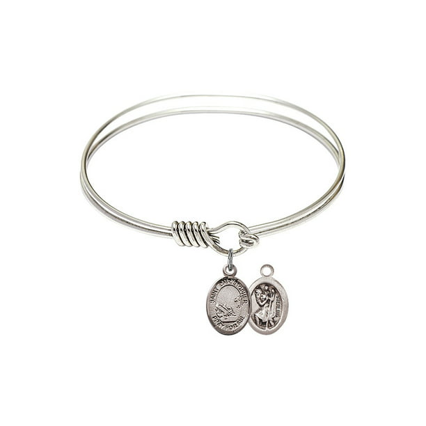 Christopher/Swimming charm. 6 1/4 inch Round Eye Hook Bangle Bracelet with a St 